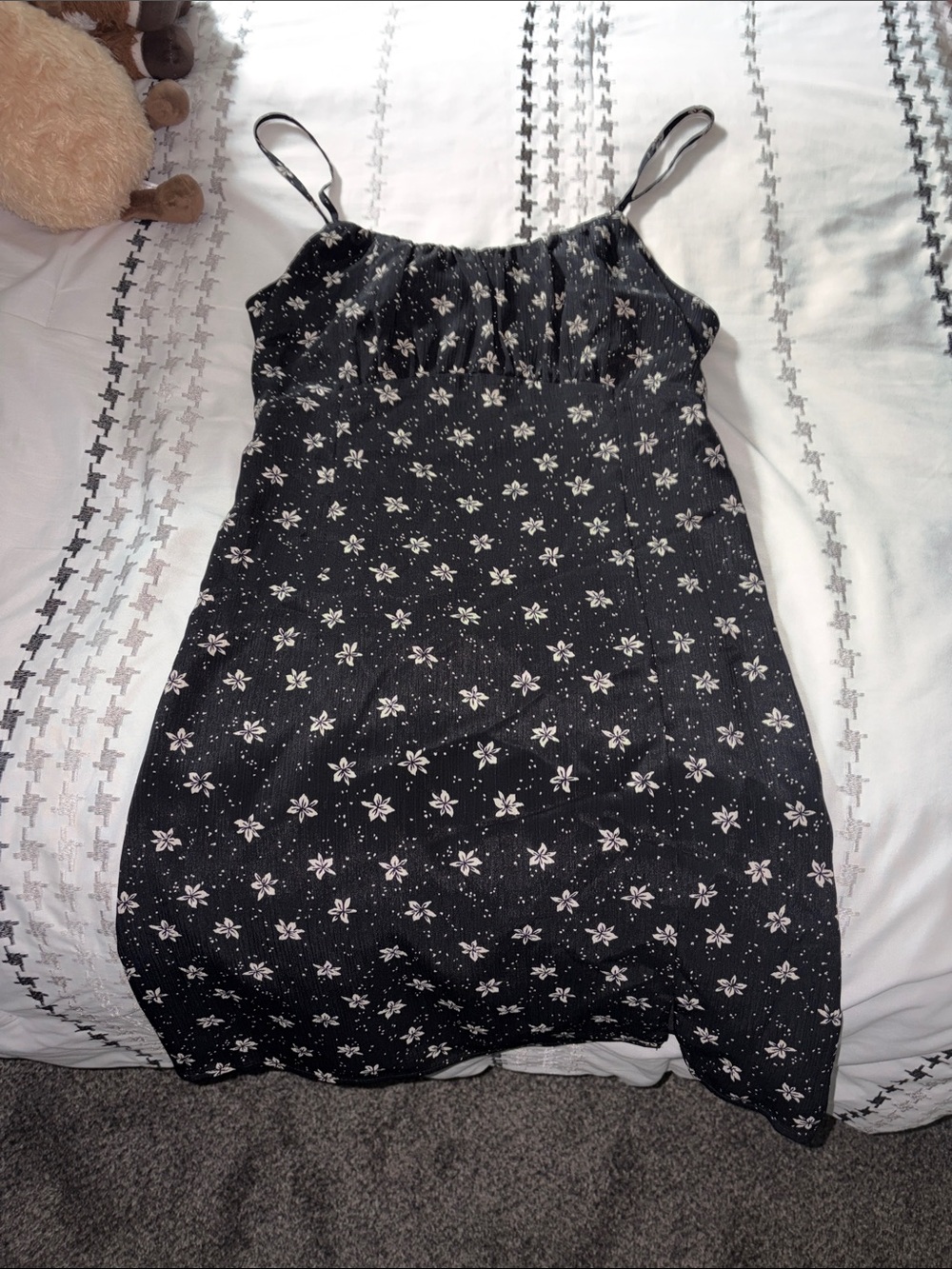 Black Floral Spaghetti-Strap Mini Dress